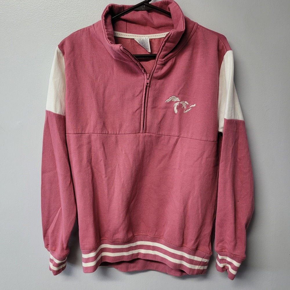 Exist Great Lakes Quarter Zip‎ Pullover Pink White Striped Trim Small